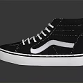 Black High Top Sneakers With White Laces White Soles And Side Stripes