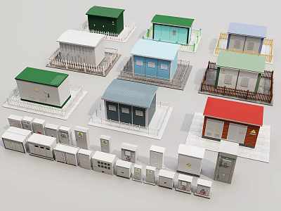 Various Colored Small Modular Buildings With Different Roof Designs And Structures 3d model