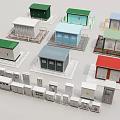 Various Colored Small Modular Buildings With Different Roof Designs And Structures