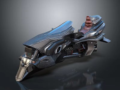 Futuristic Sci Fi Motorcycle With Metallic Streamlined Body Design And Brown Leather Seat 3d model