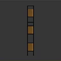Modern Three Tier Shelf Design With Orange Wooden Shelves And Black Metal Cross Support Frame