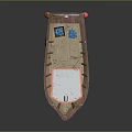 Small Red and White Vintage Water Transport Boat With Cabin Deck and Rustic Rusty Design