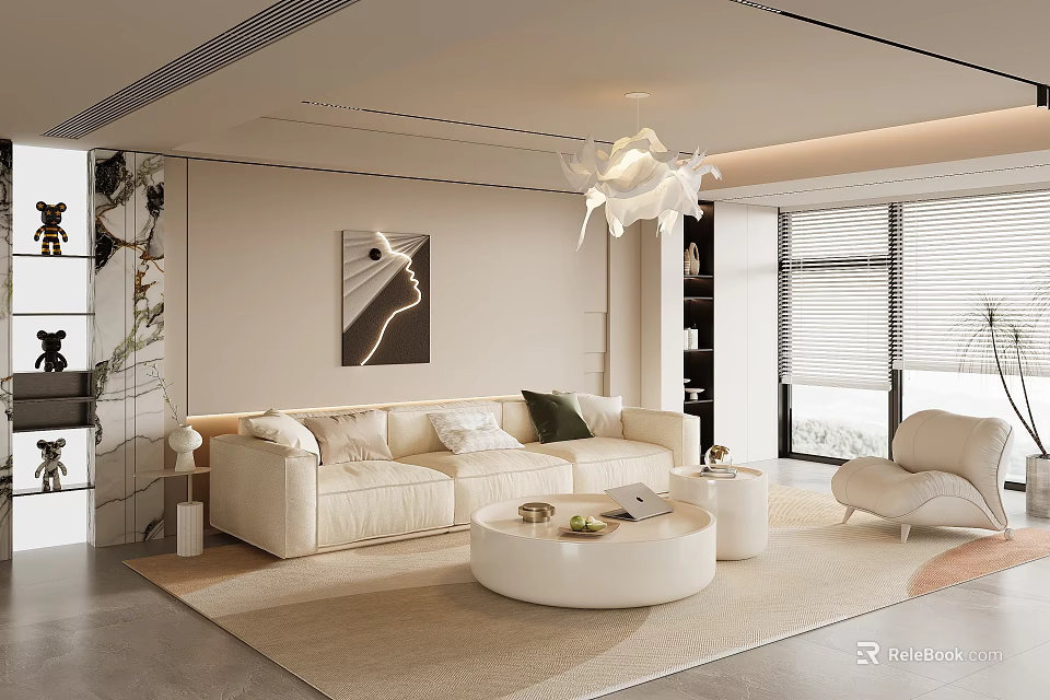 Modern Cream Style Sofa And Coffee Table Set For Comfortable Elegant Minimalist Living Room Interior 3d model 