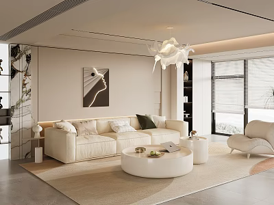 Modern Cream Style Sofa And Coffee Table Set For Comfortable Elegant Minimalist Living Room Interior 3d model