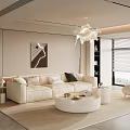 Modern Cream Style Sofa And Coffee Table Set For Comfortable Elegant Minimalist Living Room Interior