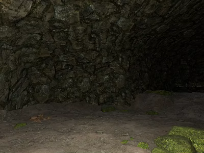 Natural Cave Interior With Rough Rock Walls And Moss Covered Ground 3d model