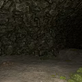 Natural Cave Interior With Rough Rock Walls And Moss Covered Ground