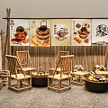 Japanese Style Outdoor Space With Bamboo Chairs Fire Pit And Hanging Food Posters