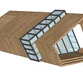 Modern Wooden House Exterior Featuring Geometric Roof Design And Vertical Slats