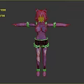 Anime Style Game Movie Character With Purple Hair Cat Ears Purple Top And Black Skirt