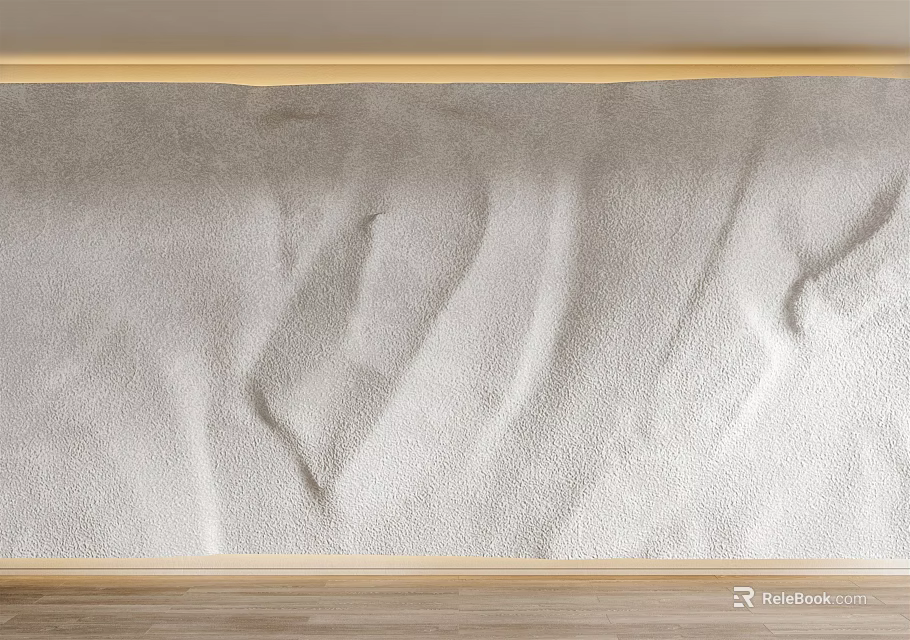 Elegant White Textured Background Wall With Sand Like Texture Golden Frame And Wooden Base 3d model 