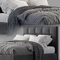 Modern Double Bed With Gray Upholstered Headboard Throw Blanket And Soft Pillows 3d model
