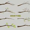 2D Branch Trunk Flower Branch Silhouette 3d model