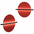 Two Red Round Wall Lamps With Black Long Strip Light Bars 3d model