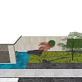 Modern Garden Landscape With Water Pond Green Plants And Outdoor Seats