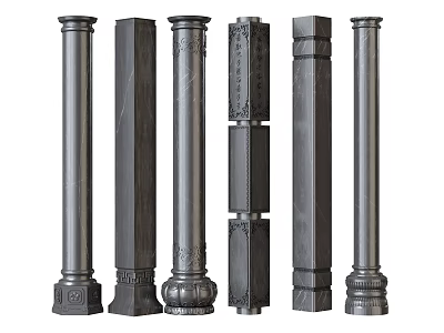 Different Decorative Columns With Carved Patterns And Sleek Design Styles 3d model