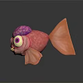 Unique Aquatic Animal Character Featuring Purple Head Large Eyes Yellow Teeth And Orange Fins