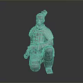 Ancient Chinese Terracotta Army Sculpture in Kneeling Posture with Detailed Carving