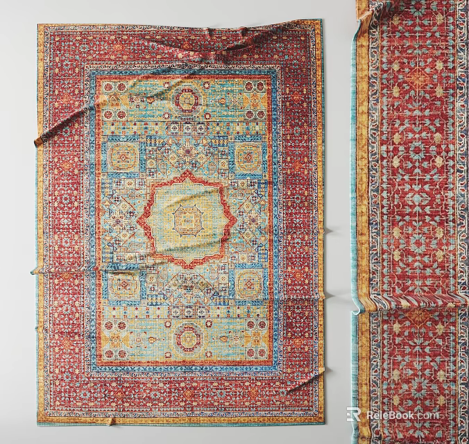 Square Area Rug With Intricate Traditional Patterns And Vibrant Color Tones 3d model 