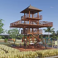 Modern Watchtower Viewing Tower Viewing Platform Viewing Tower Mountain Wooden Plank Road Thatched House Village Corridor Viewing Tower 3d model