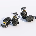 Military Grenades With Yellow Stripes And Pull Ring Mechanism On White Background
