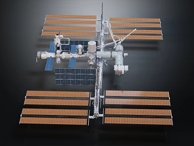 Cartoon Scene of International Space Station with Solar Panels and Robotic Arms 3d model