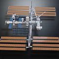 Cartoon Scene of International Space Station with Solar Panels and Robotic Arms