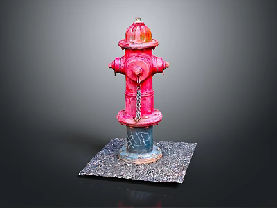Red Fire Hydrant With Gray Concrete Base And Graffiti Details On Black Background 3d model