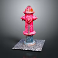 Red Fire Hydrant With Gray Concrete Base And Graffiti Details On Black Background