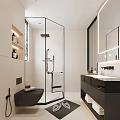 Modern Bathroom Interior Design With Glass Shower Enclosure Wall Mounted Toilet And Double Vanity