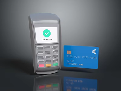 Computer Based Payment Terminal With Contactless Credit Card Checked Transaction Display Screen 3d model