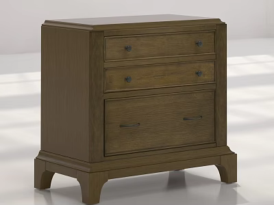 Classic Wooden Nightstand With Three Drawers Wood Grain And Metal Handles Design 3d model