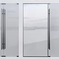 Modern Frosted Glass Double Doors With Metal Handles And Sea View Interior