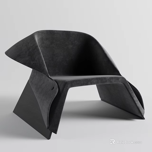 Black Modern Single Chair With Unique Curved Lines And Leather-like Design 3d model 