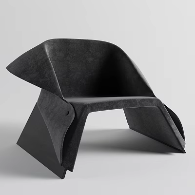 Black Modern Single Chair With Unique Curved Lines And Leather-like Design 3d model