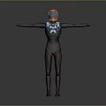 Humanoid Robot Character With Black Outfit Blue Orange Accents And Extended Arms