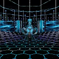 Futuristic Stage With Hexagonal Floor Blue Lights And Central Structure 3d model