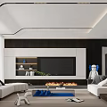Modern Living Room Interior With White Sofas TV Wall Coffee Table And Fireplace 3d model