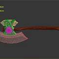 Ornate Metal Axe With Brown Wooden Handle And Detailed Decorative Design