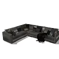Comfortable Gray Sectional Sofa With Dark Cushions And Black Throw Blanket 3d model