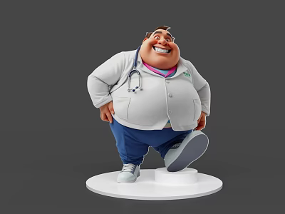 Doctor Obesity Confidence Cartoon Image American Image Cartoon Character Cartoon Character Movie Character Hand-held Silhouette Photo Board 3d model