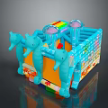 Colorful Kids Inflatable Castle With Blue Seahorses And Rainbow Top Decorations