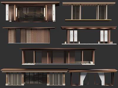 Modern Pergola Designs With Wooden Metal Grilles And Multiple Structures Views 3d model