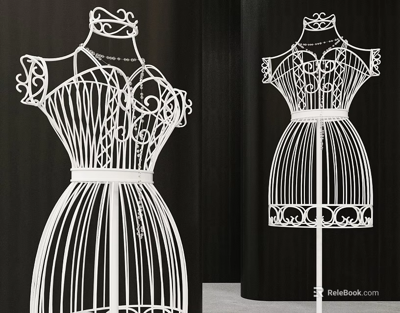 White Mannequins With Intricate Decorative Design Standing Against Black Background 3d model 