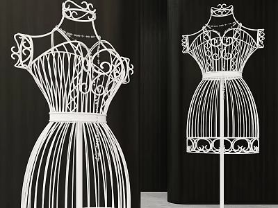 White Mannequins With Intricate Decorative Design Standing Against Black Background 3d model
