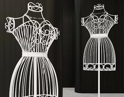 White Mannequins With Intricate Decorative Design Standing Against Black Background 3d model