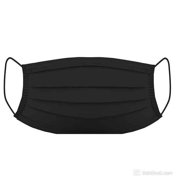 Black Disposable Face Mask With Three Layer Protection And Elastic Ear Loops 3d model