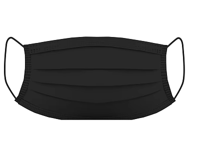 Black Disposable Face Mask With Three Layer Protection And Elastic Ear Loops 3d model
