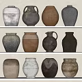 Ceramic Vessels Of Different Shapes Colors And Textures On White Display Shelves