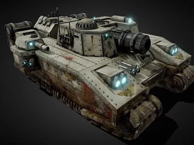 Military Combat Tank With Tracks Cannon Headlights And Weathered Armor Design 3d model